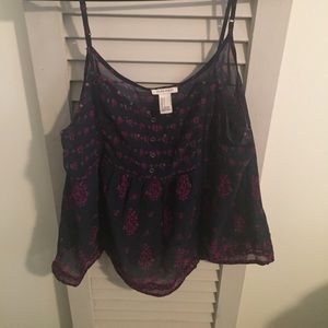 Navy blue sheer button down tank top